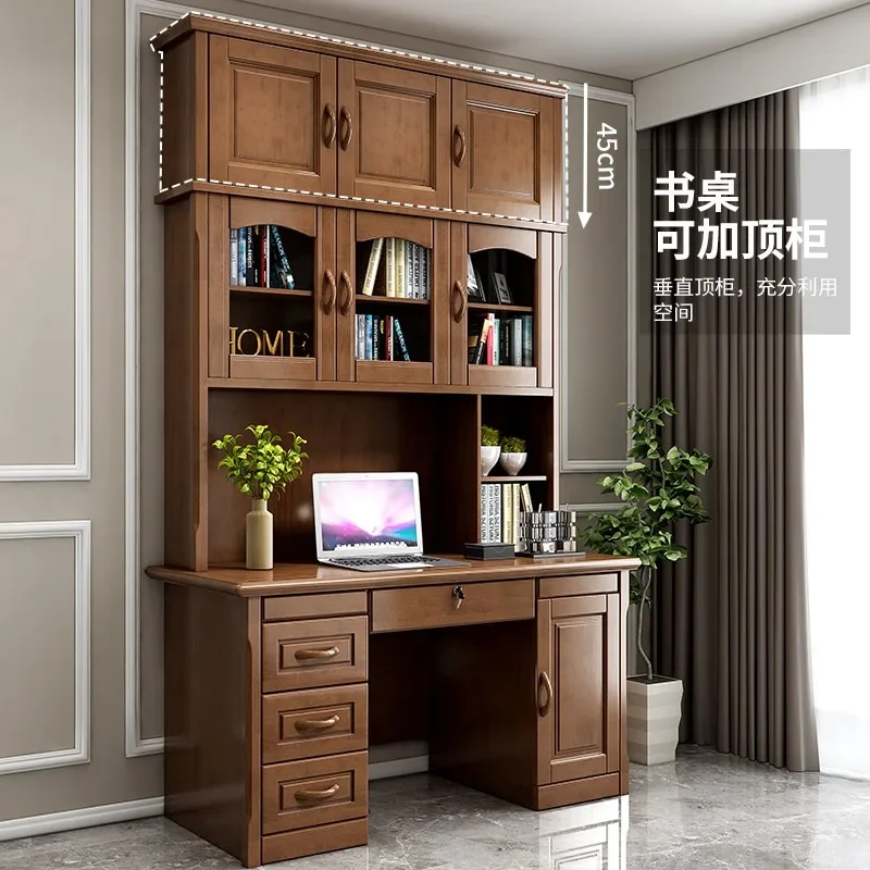 Solid wood desk bookcase integrated whole wall bedroom student study table bookshelf combination household computer desk writing