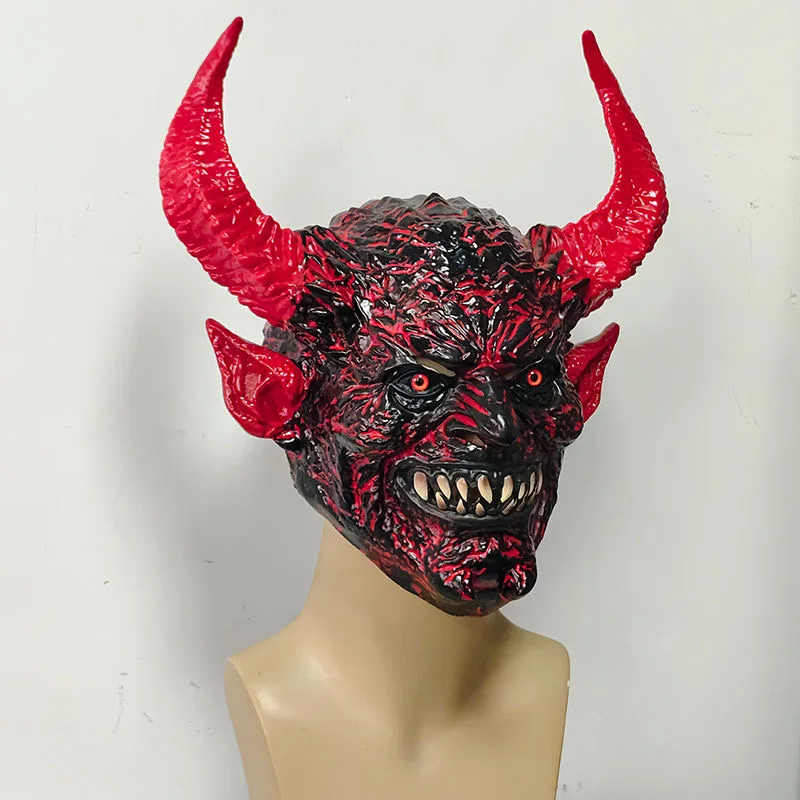 Gruselige Teufelsmaske, Horror-Dämonenmaske, realistische Minotaurus-Latex-Kopfbedeckung, Karneval, Party, Cosplay, Maske, Halloween-Kostüm für Männer