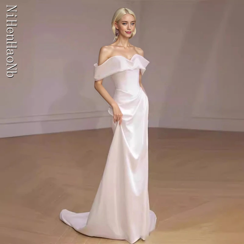Vestidos De Noivas Satin Mermaid Wedding Dress Robe De Mariee Off the Shoulder Bridal Dress