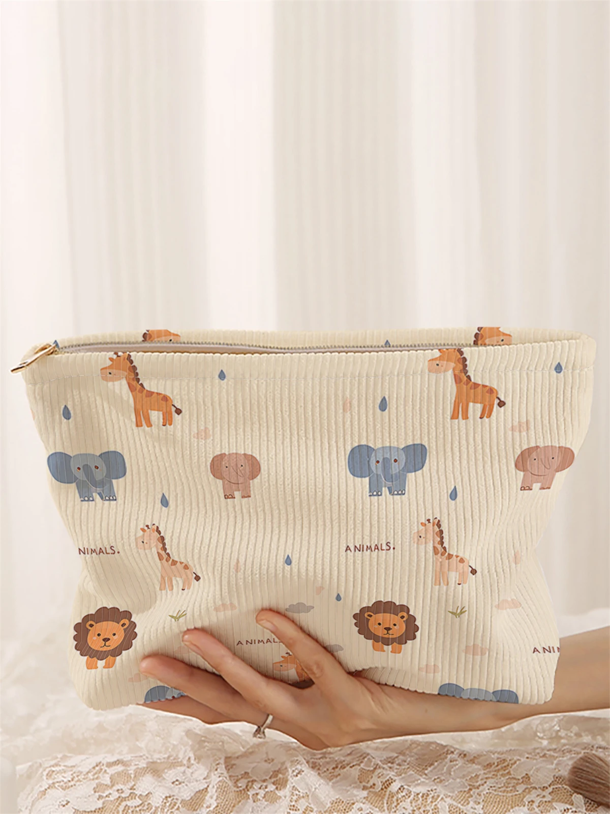 1, bolsa de maquiagem de veludo com padrão animal, caixa de armazenamento de maquiagem leve com zíper, bolsa multifuncional com forro