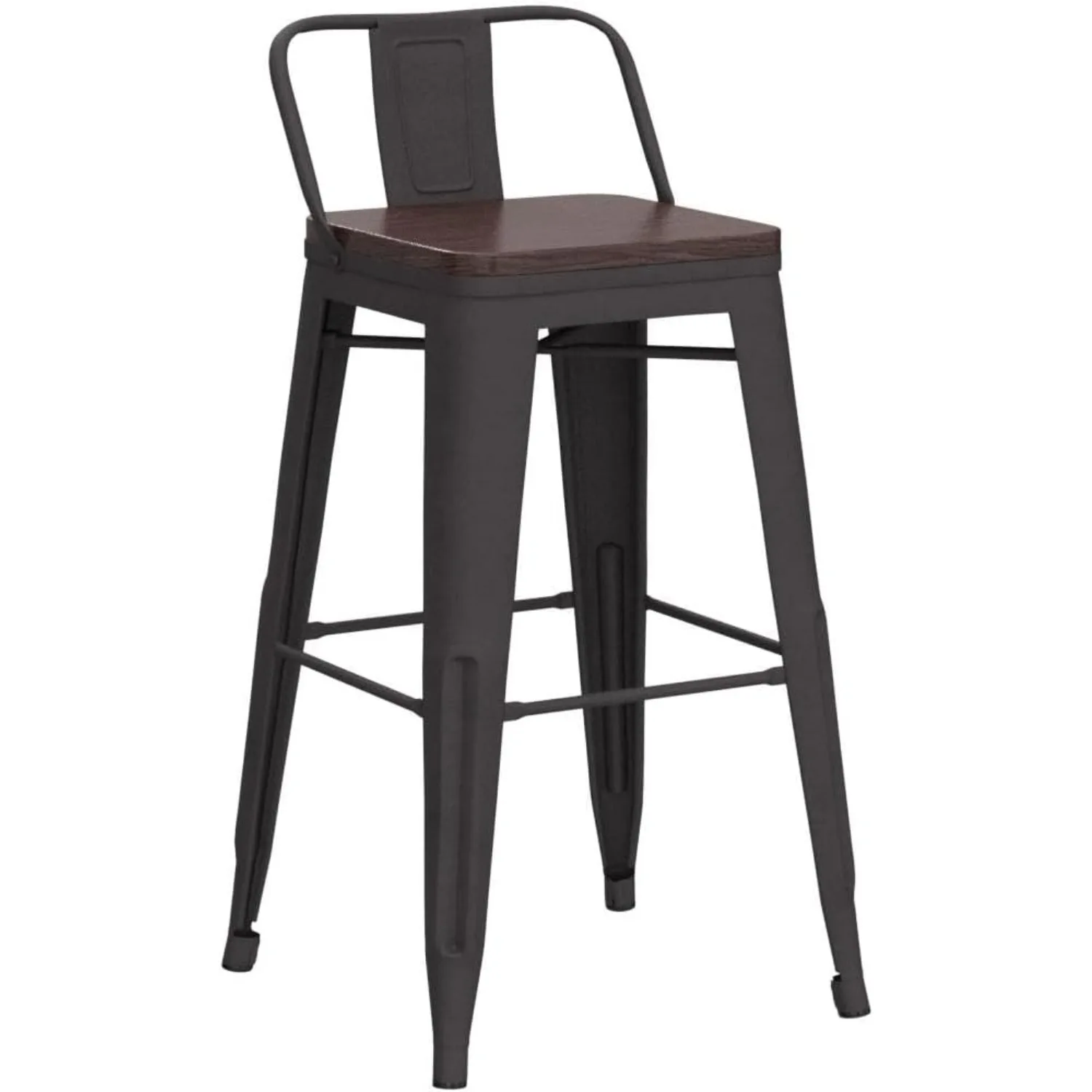 

26" Metal Barstools Set of 4, Industrial Counter Height Bar Stools Kitchen Island Bar Chairs Wooden Seat Low Back-Rusty