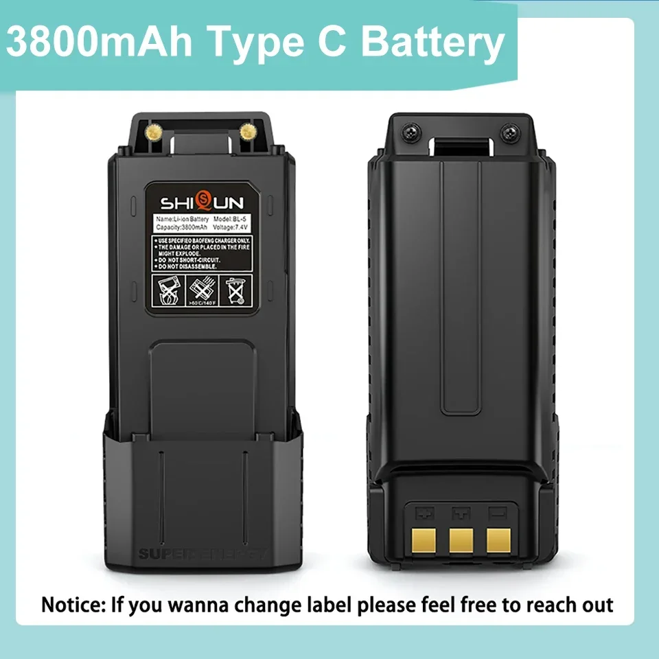 Baofeng UV-5R 3800mAh Battery Thicker Original Enlarge USB C UV-5R BF-F8HP UV-5RE UV-5X3 Walkie Talkie Li-ion Extended Battery