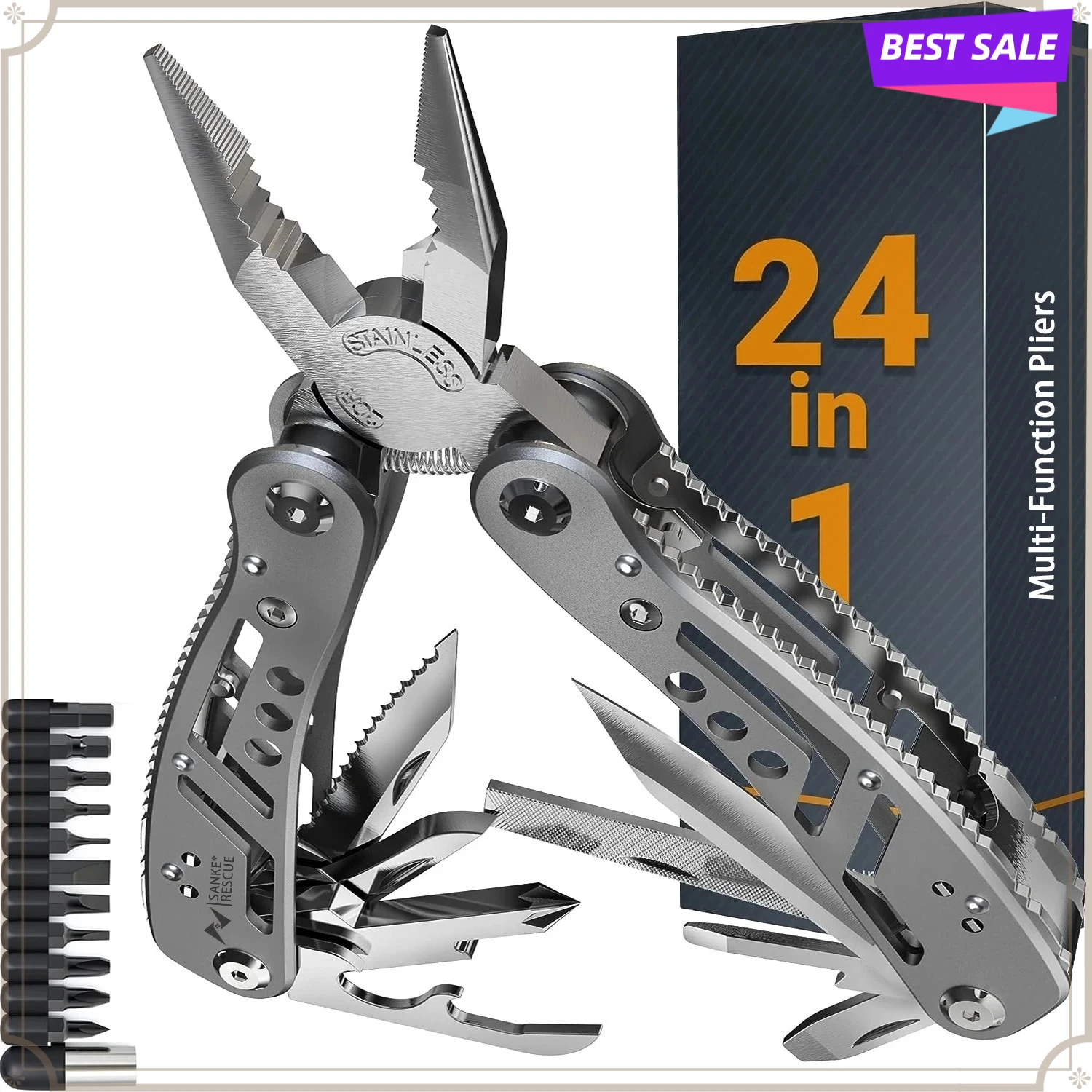 24 In 1 Diagonal Pliers, Anti‑Slip Wire Stripping Crimping Cutter Durable Hand Tool for Electrician Household Maintenance