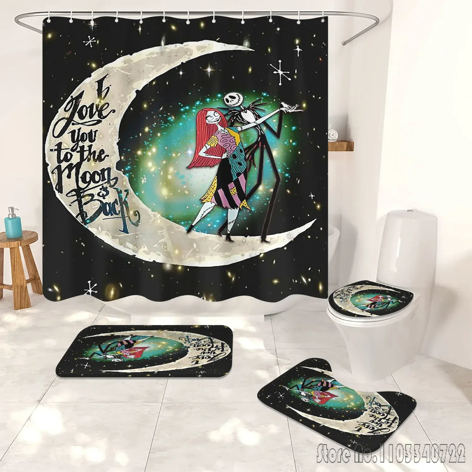 The Nightmare Before Christmas Shower Curtain Bathroom Accessories 4 Piece Set Mats And 100% Polyester Decor Cute Funny home