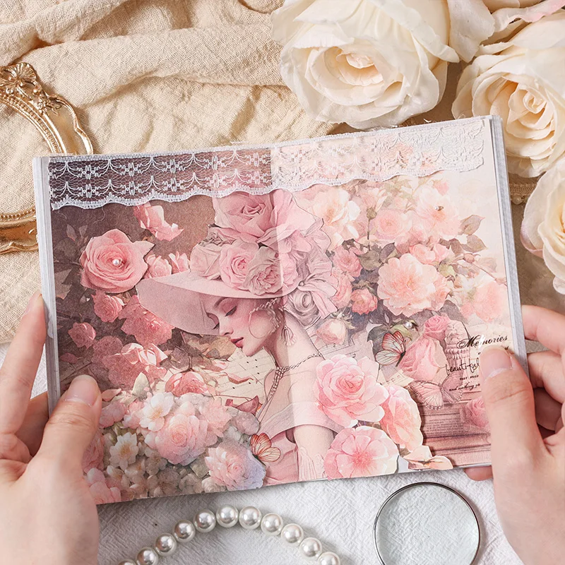 30 ورقة/حزمة ورق زخرفي على طراز اللوحة الزيتية مع أزهار مختلفة، شخصيات، أنماط ملابس، مواد تزيين مذكرات ذاتية الصنع