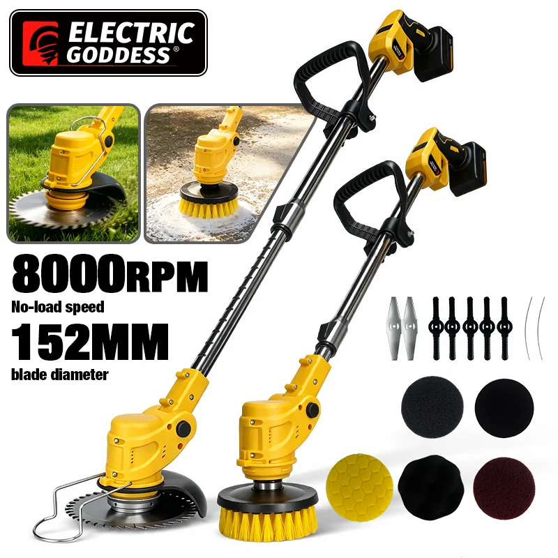 Electric Goddess Cordless Electric Lawn Mower Floor Scrubber 8000RPM Grass Trimmer Cutter Garden Tool For Dewalt 20V Battery Pin
