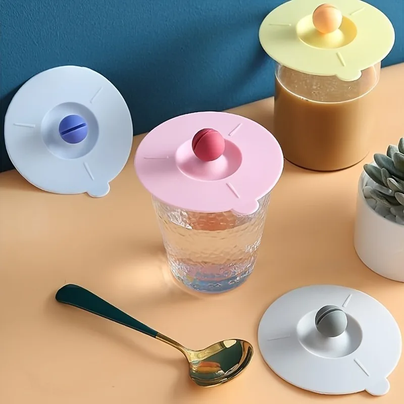 4pcs Reusable Food Grade Silicone Cup Lid - Keep Your Hot & Cold Beverages Airtight & Leak-Proof