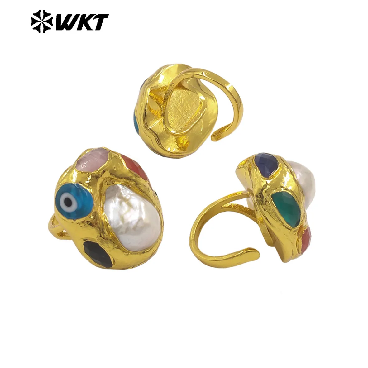 

WT-MPR143 Unique Minority Natural Stone Pearl US7 With Real Gold Plated Ring For Women Daily Dressing