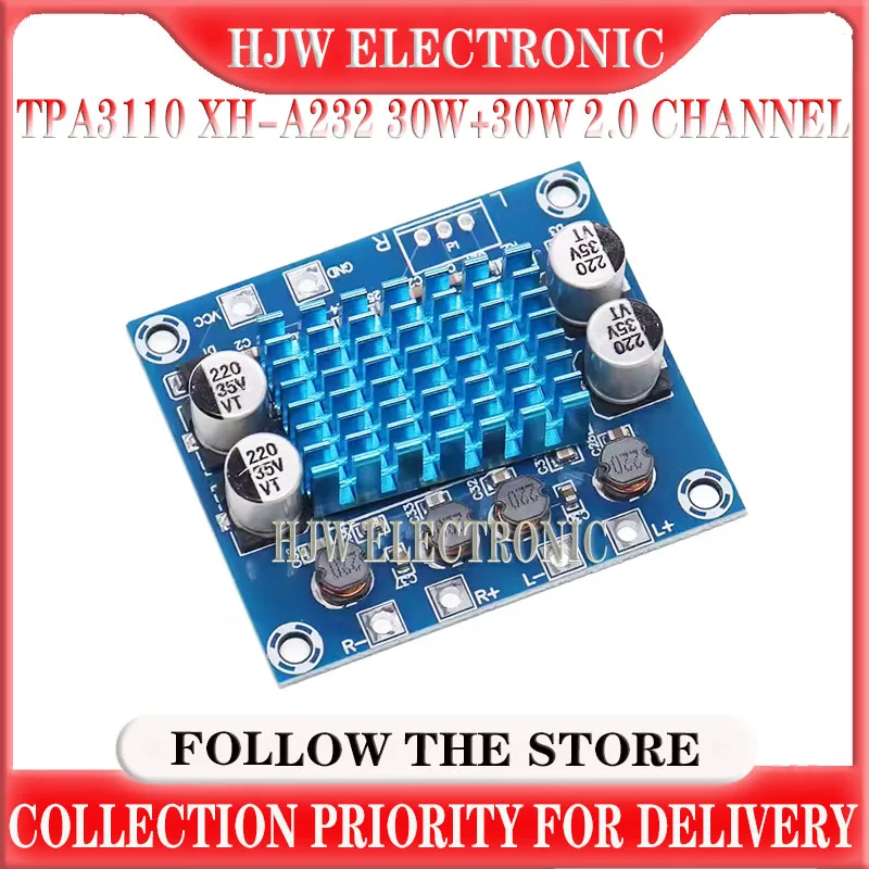 TPA3110 XH-A232 30W+30W 2.0 Channel Digital Stereo Audio Power Amplifier Board DC 8-26V 3A for Arduino