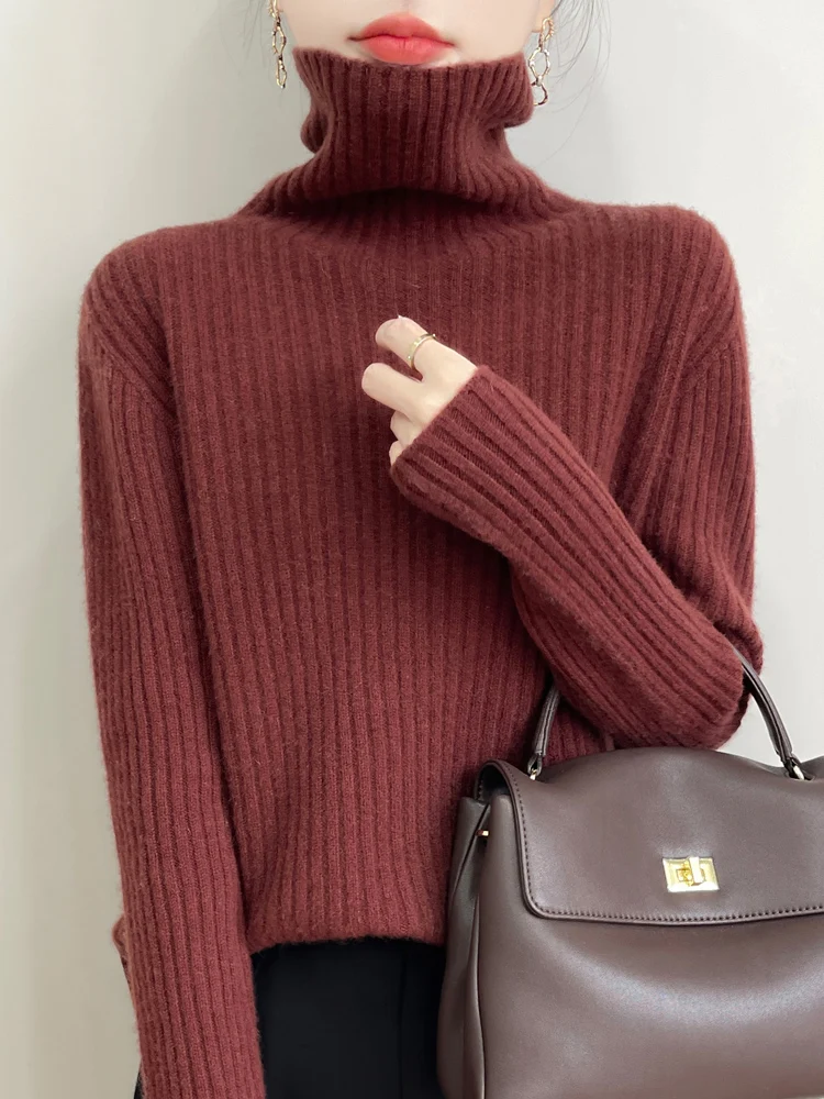 

Autumn Winter Clothing Turtleneck 100% Wool Soft and Comfortable Warm Pullover Without Pressure Sensation Female Clothing Tops
