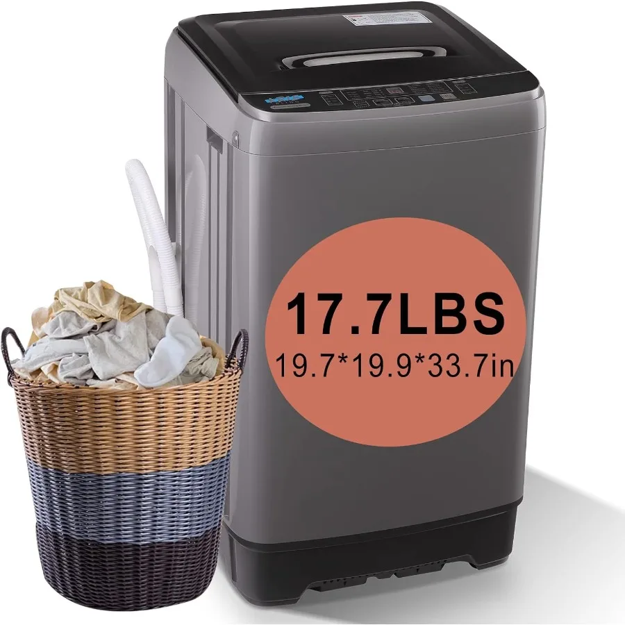 

FullAutomatic Washing Machine with Drain Pump 17.7 lbs Compact Washer 10 Wash Programs 8 Water Level Settings Ideal for Small A