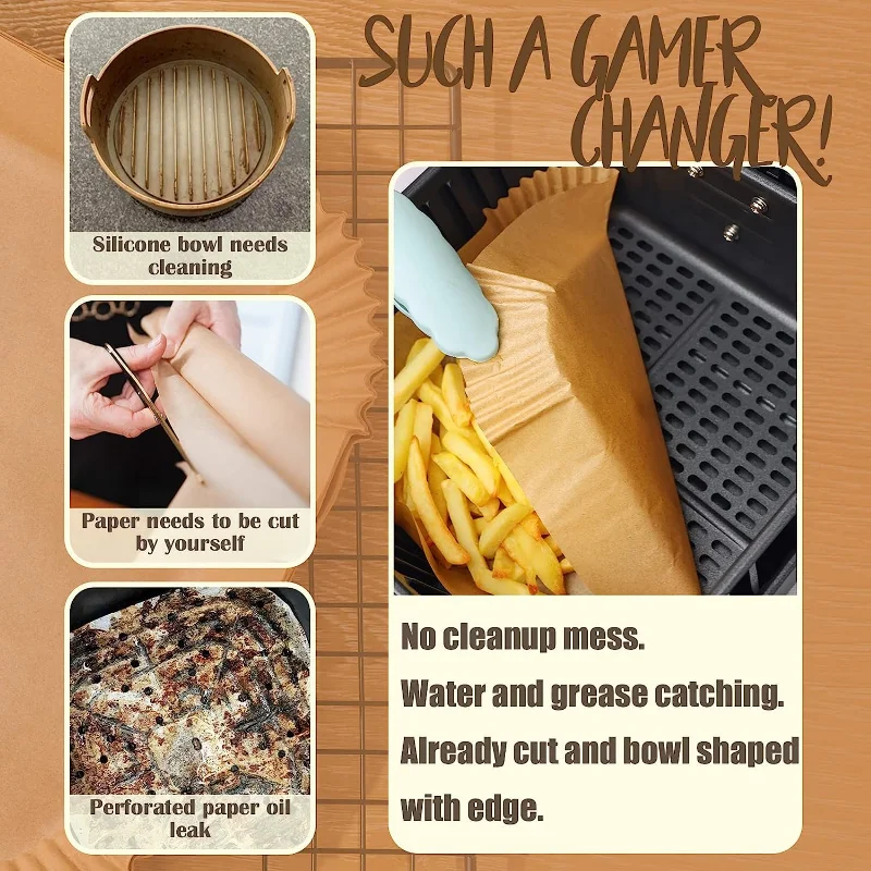 Large Square Air Fryer Paper Liners Disposable Parchment Liner Oil-proof Paper Tray Non-Stick Baking Mat Air Fryer Accessories