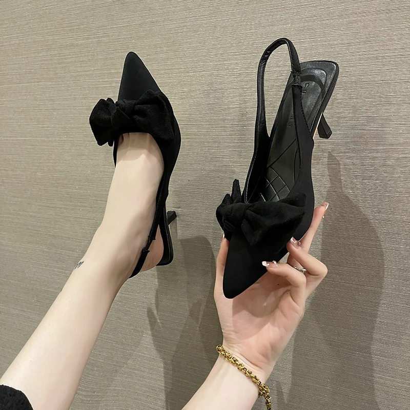 Sexy Butterfly Women\'s Shoes Bowknot Pumps Bow Pointed Toe High Heel Elegant Sandals Shallow Mouth Stiletto Ankle Stape