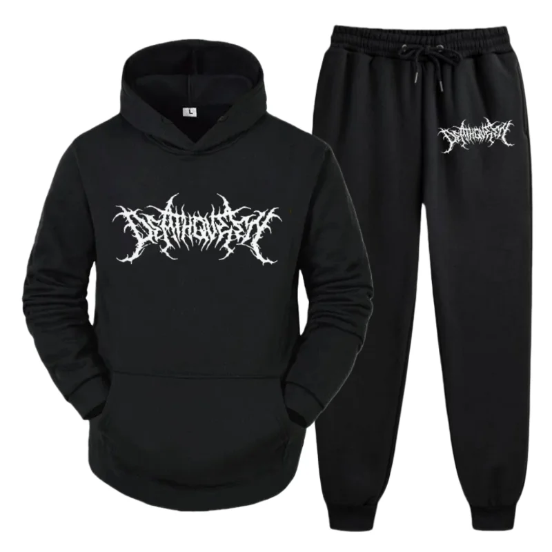 2026 Thermal Sportswear Set Men's Hoodie Sports Pants Sportswear Set Combo Loose Cotton Street Set 2 Piece Fitness Jogging Set #5