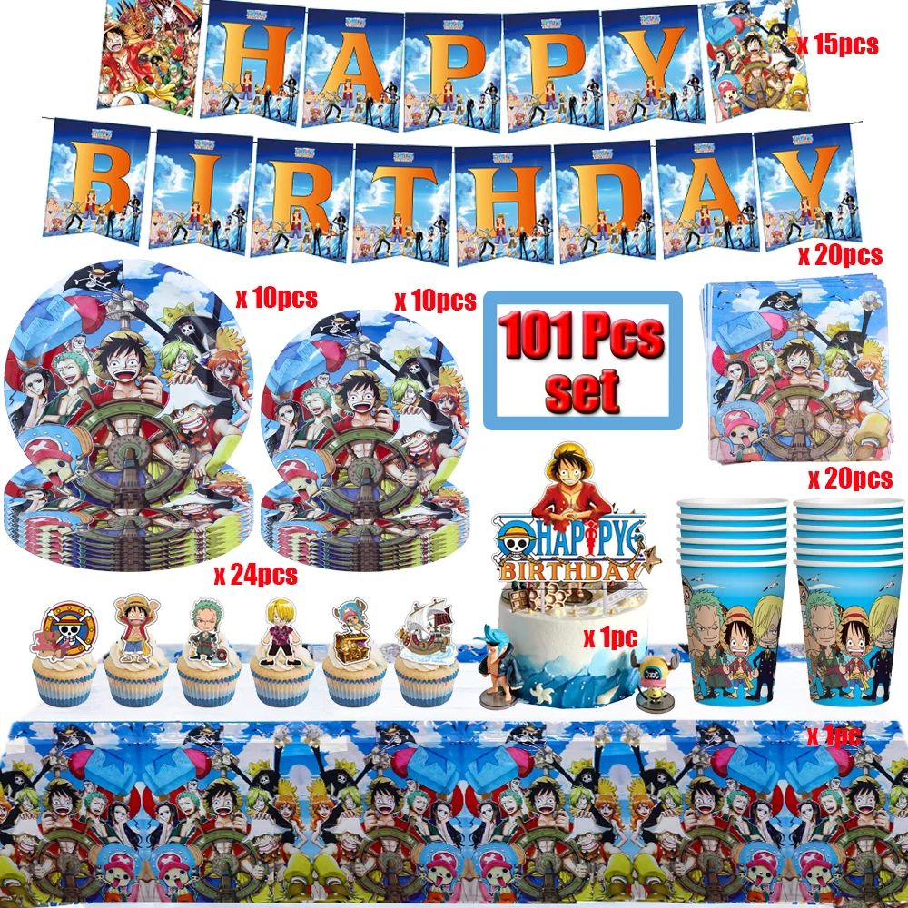 Cartoon Anime Tableware Happy Birthday Party Decoration Boy Favorite 1 PIECE Surprise Gift Bags Cake Topper Baby Shower Supplies