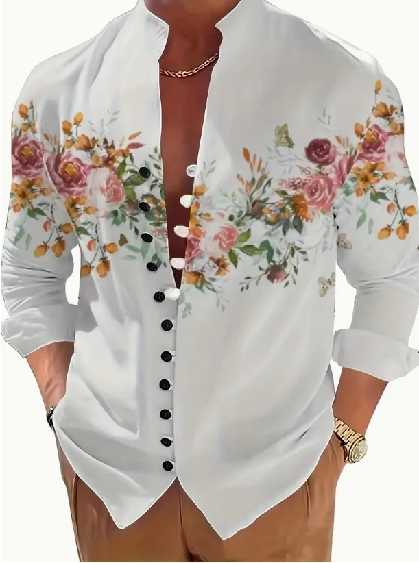 قميص رجالي كتان بأكمام طويلة قميص يومي كاجوال للرجال للتسوق في الهواء الطلق فضفاض كبير الحجم قماش مريح #3