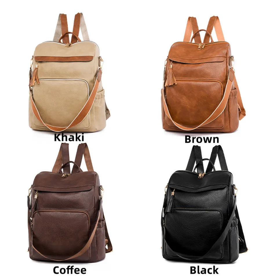 Fashion Women Backpack PU Leather School Bags For Teenagers Girl\'s Travel Shoulder Bag Designer High Quality Brand Backpacks