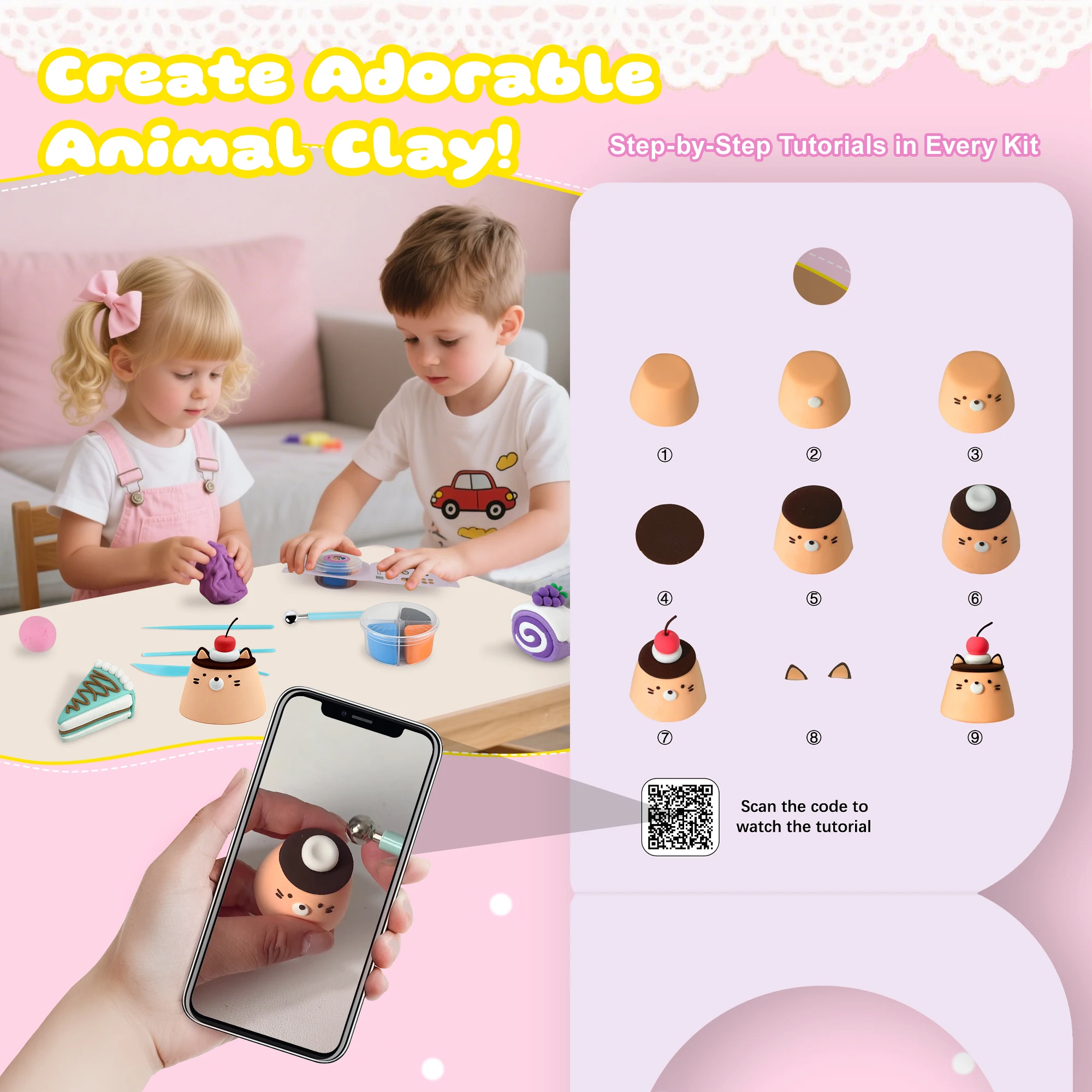 Zestaw do modelowania z gliny na powietrze dla dzieci, 12 elementów, z narzędziami i instrukcjami, bezpieczna, nietoksyczna glina Model Magic dla chłopców i dziewczynek.