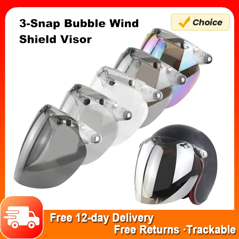 

Open Face Helmet Visor Motorcycle Helmet Bubble Lens 3-Snap Bubble Wind Shield Visor Anti-UV /Anti-fog Motorcycle Helmet Lens