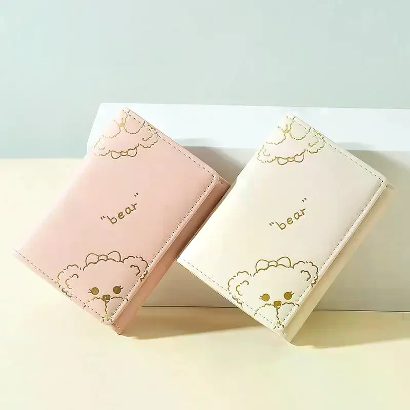 Cute PU Leather Wallet Bunny Bear Cartoon Print Multi Card Slots For Teen Girls Daily Use