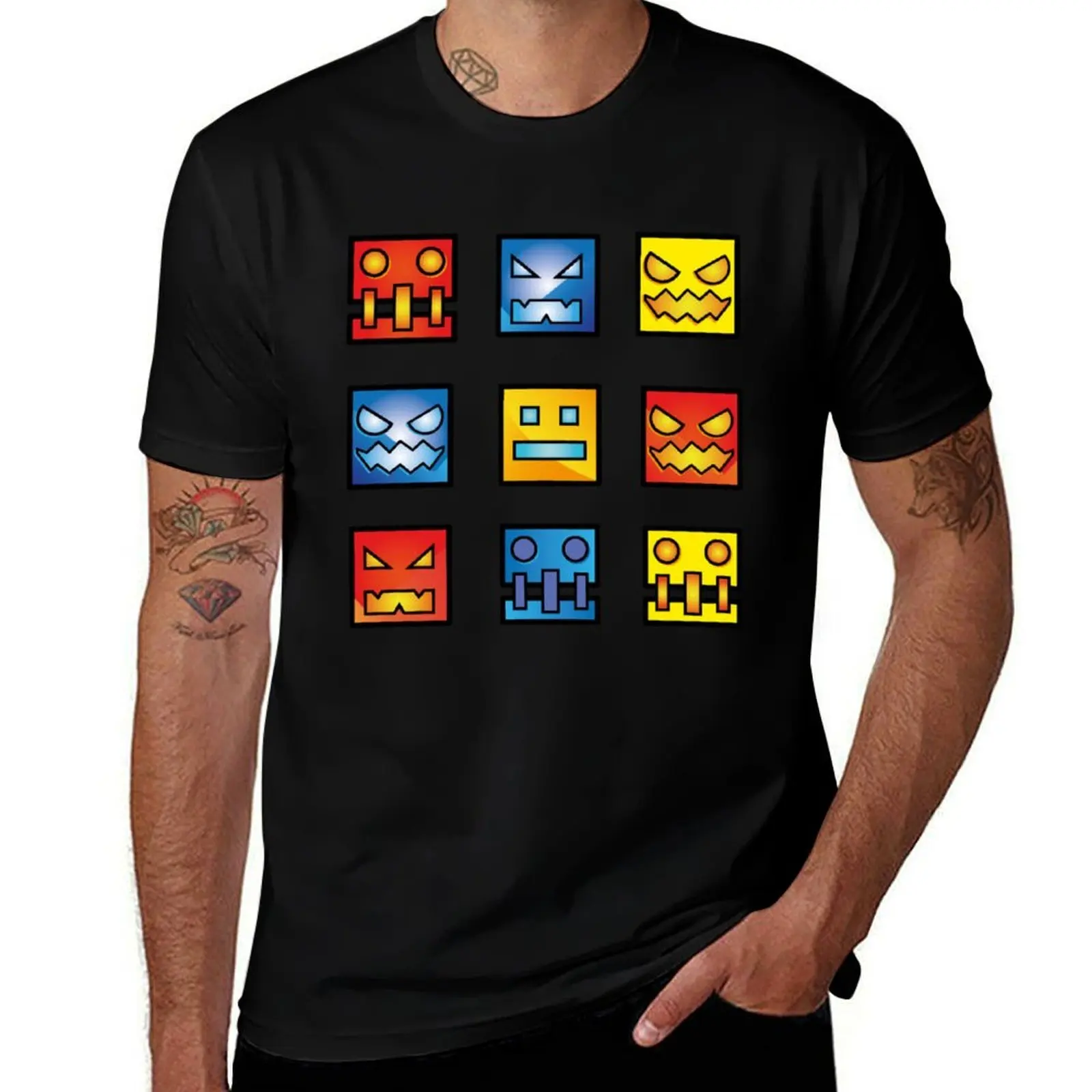 

geometry dash icon face T-Shirt cotton t shirts high quality cotton t shirt man T-Shirt