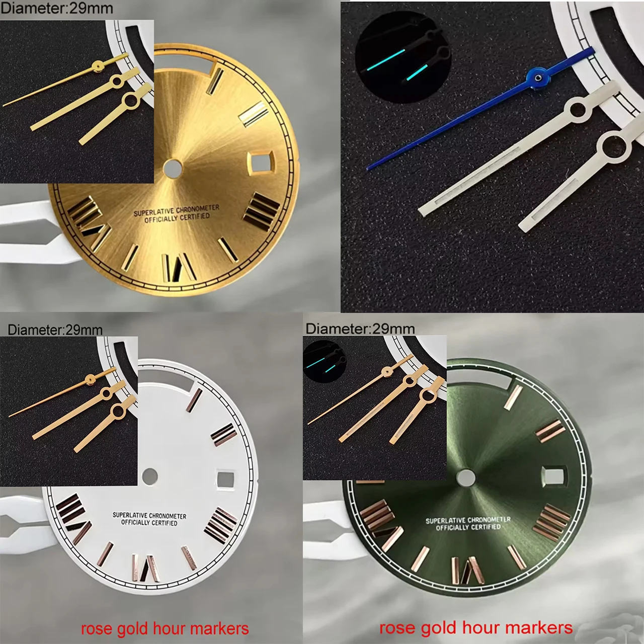 29mm 8285 S Logo Dial Sunburst Silver Green Rose Gold Chocolate Dial For Miyota 8285 Movement Day...Date 28.5mm S Dial WatchMods