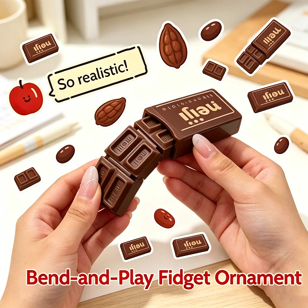 Meiji Chocolate Bendable Fidget Toy Click Sound Stress Relief Keychain Realistic Bend Play Desktop Ornament Adult ASMR Toy Gift