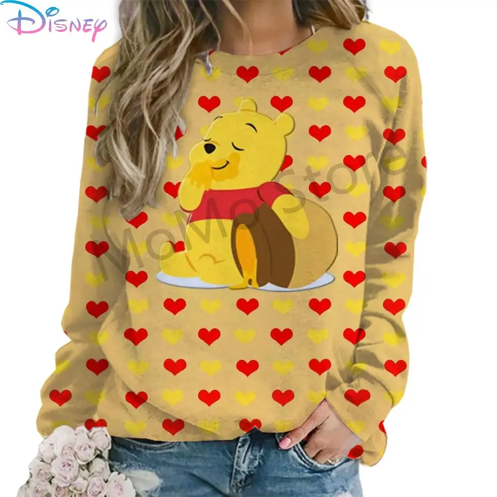 Women\'s Long Sleeve Sweatshirts O Neck Disney Winnie The Pooh Autumn Y2k Clothes S-3XL High Quality Streetwear 2024 Fashion New