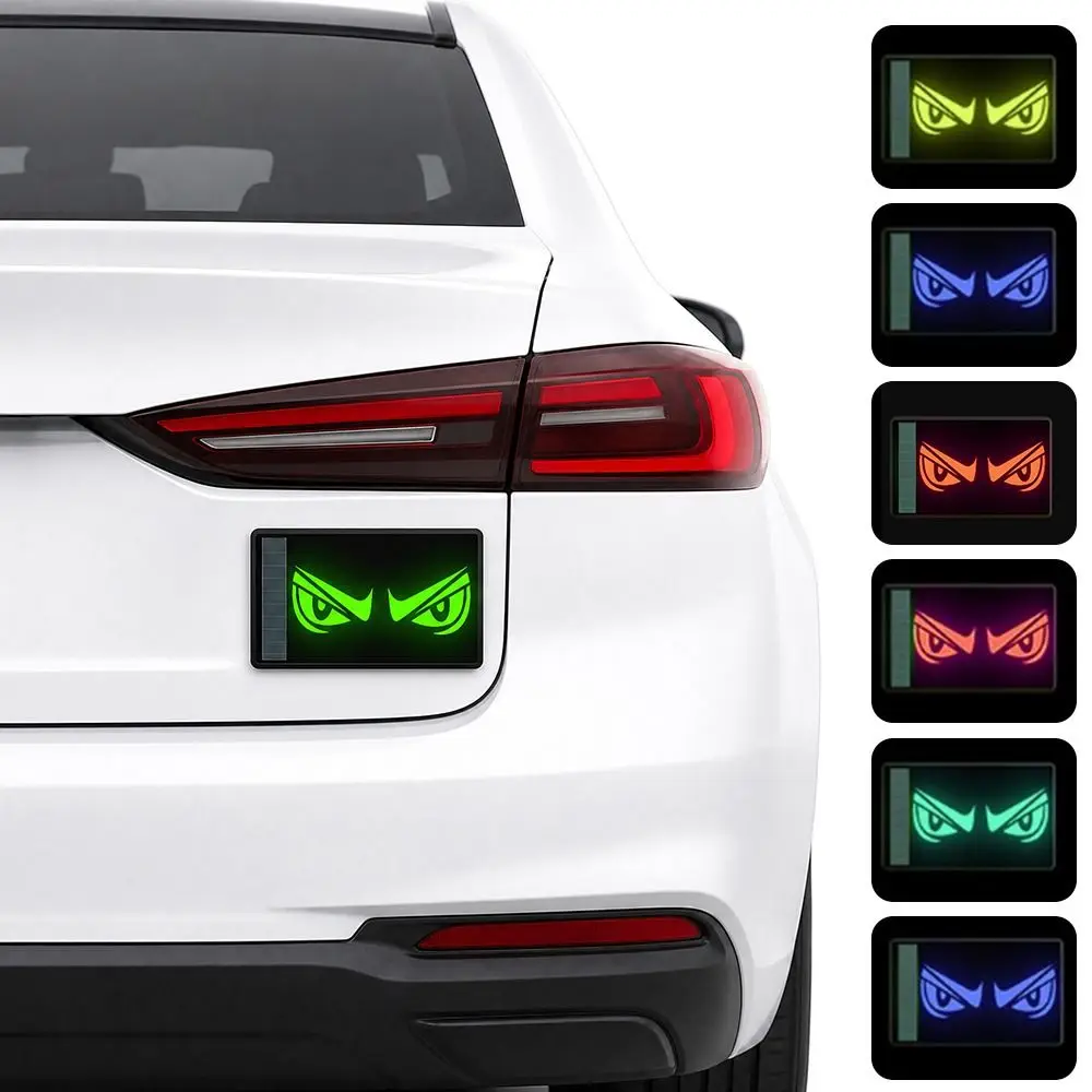 Solar Powered Car Neon Lights Scary Expression Warning Adhesive LED Car Window Lights Colorful Wireless