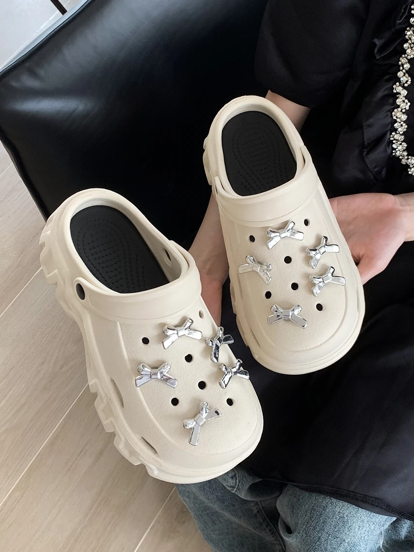 

Sweet And Cool Style Women's Fashionable Silver Knot Hollow out Sandals Summer Slip-On Casual EVA Clog Shoes