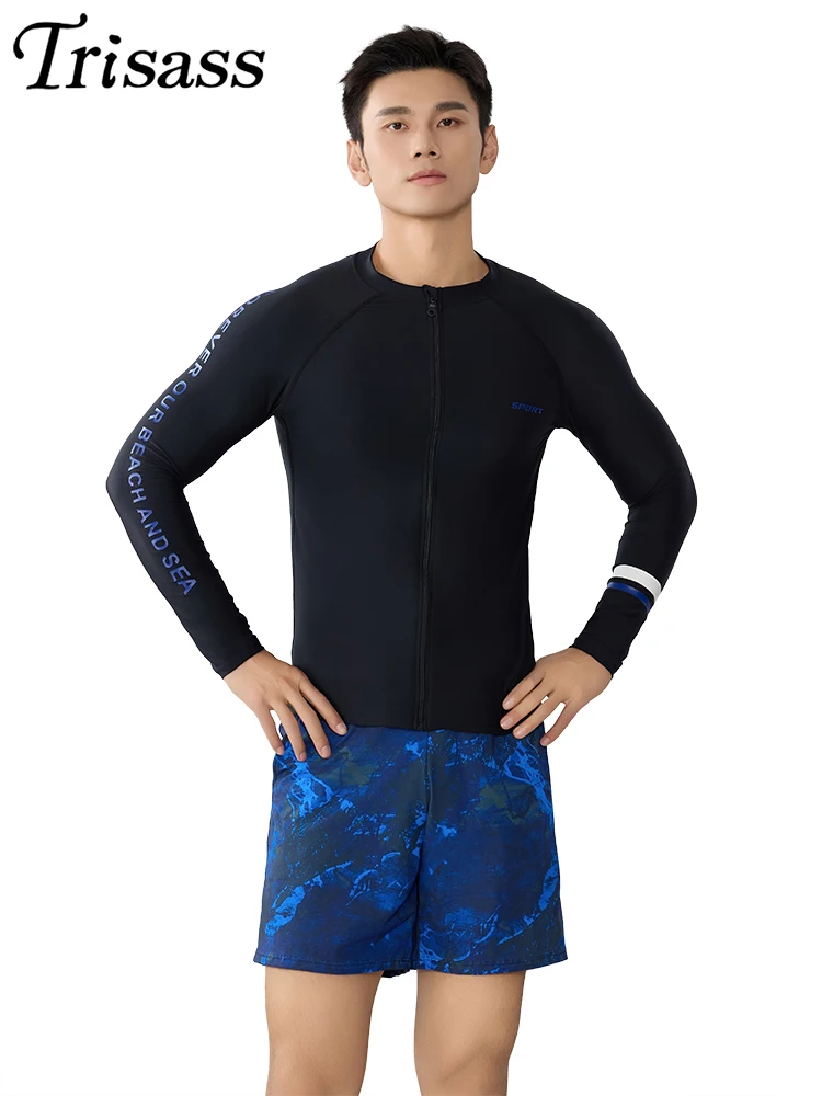 

Trisass 2025 New Professional Sports Men Swimwear Long Sleeve Two Piece Swimsuit Man Plus Size L-7XL Surfing Suit Rash Guards