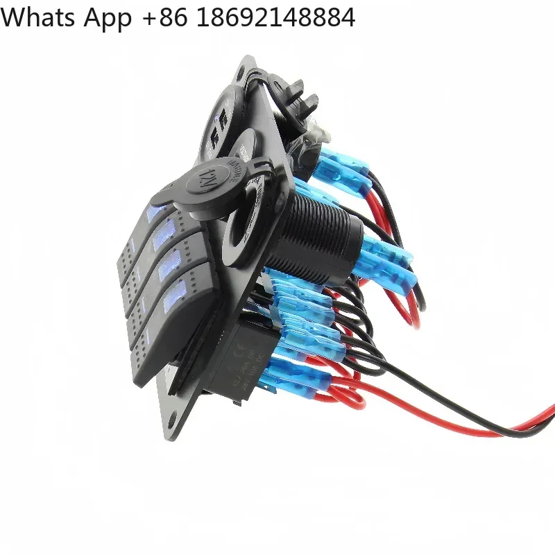 Rocker Switch LED Double Panel Double USB Port Internal Accessories Panel Aluminum 4 Groups Waterproof Digital Voltmeter