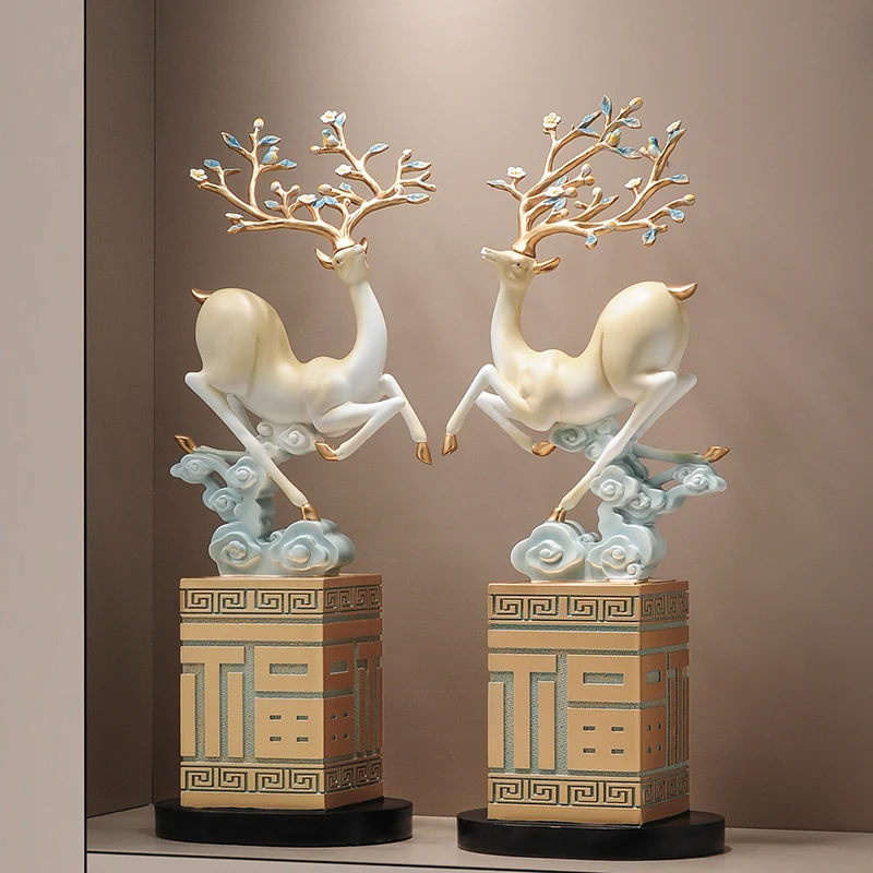 Fulu Sculpture Floor Decoration Luxury Auspicious Cloud Deer Living Room Entrance TV Cabinet Office Desktop Statue Decorations