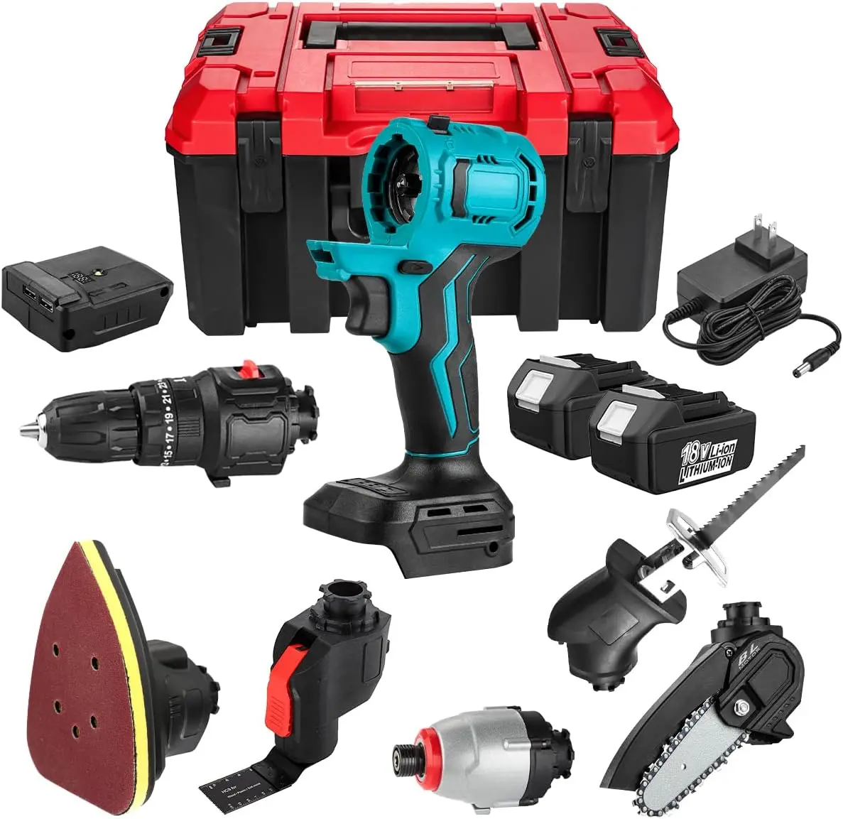 

9 pcs Hand Power Tools Combo Sets Household one fuselage, 6 power tool drill driver hand drill machine Impact Wrench Drivers (2P