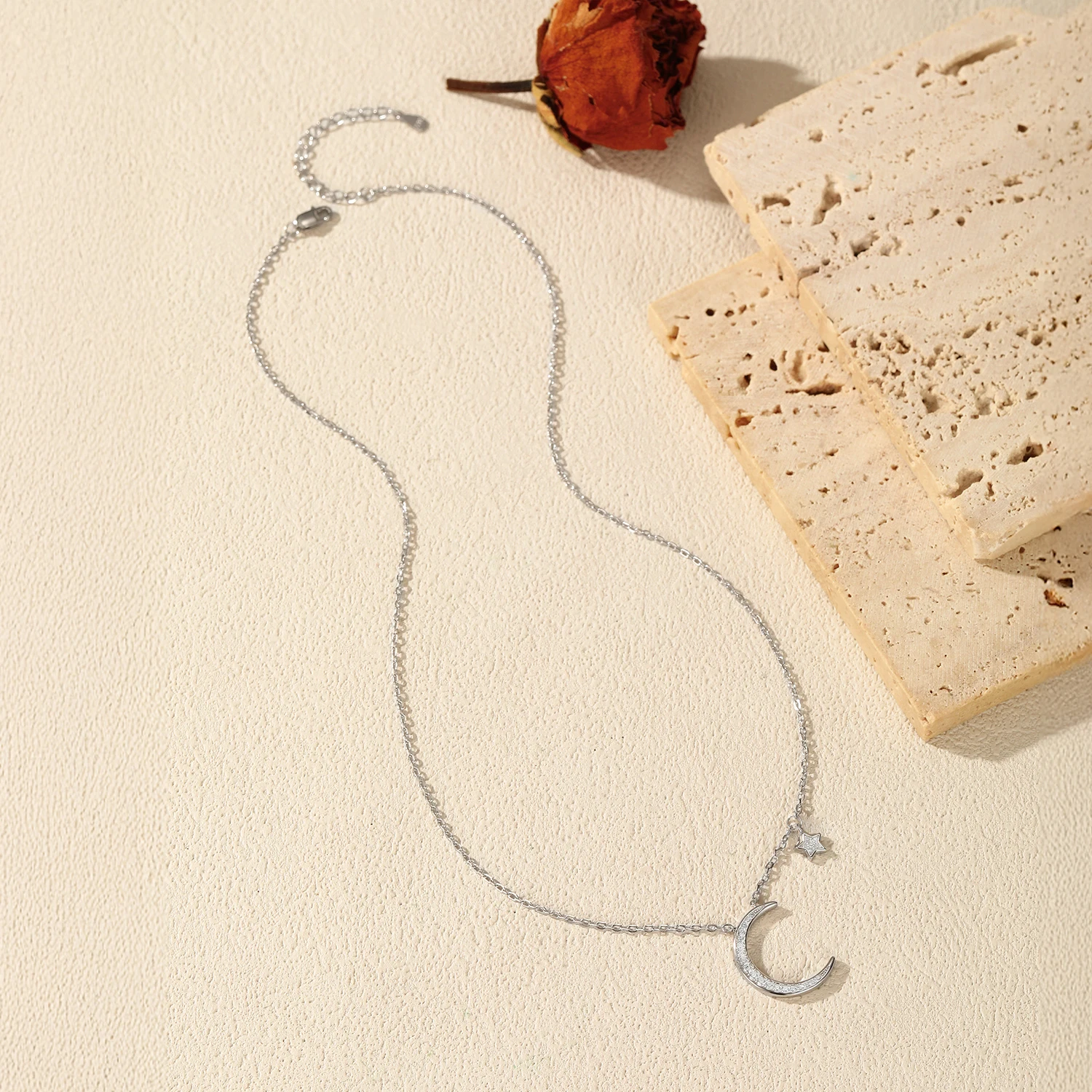 موديان 925 فضة موضة مشرقة تشيكوسلوفاكيا القمر نجوم قلادة ساحرة قلادة القلائد للنساء غرامة مجوهرات