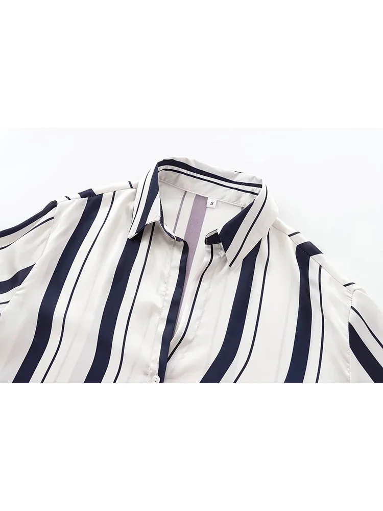 Willshela Women Fashion Striped Single Breasted Blouse Vintage Lapel Neck Long Sleeves Female Chic Lady Shirts