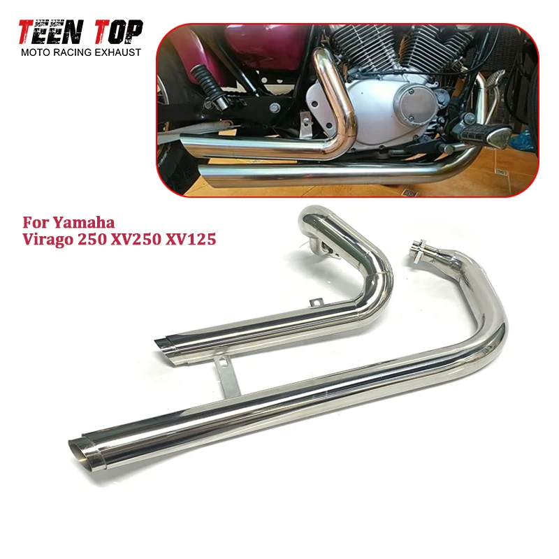 Sistema de Escape Completo para Motocicleta Yamaha Virago 250 XV250 XV125, Silenciador e Tubo Frontal, Tamanho OEM, Escape Moto XV 125 250