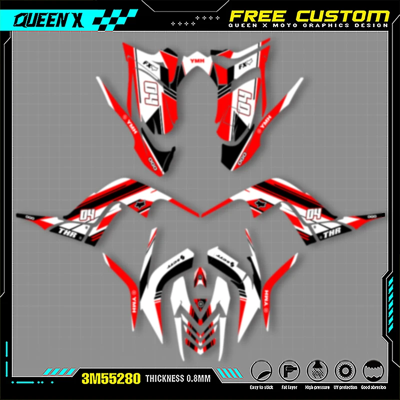 

Queen X MOTOR For YAMAHA RAPTOR 700 2006 2007 2008 2009 2010 2011 2012Full Fairing Motorcycle Graphics Decals Stickers Kits 005