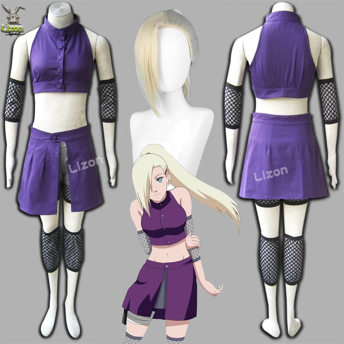 Anime Yamanaka Ino Cosplay Costumes Dress Wigs Halloween Party Anime Sexy Uniform Yamanaka Ino Ladies Uniform