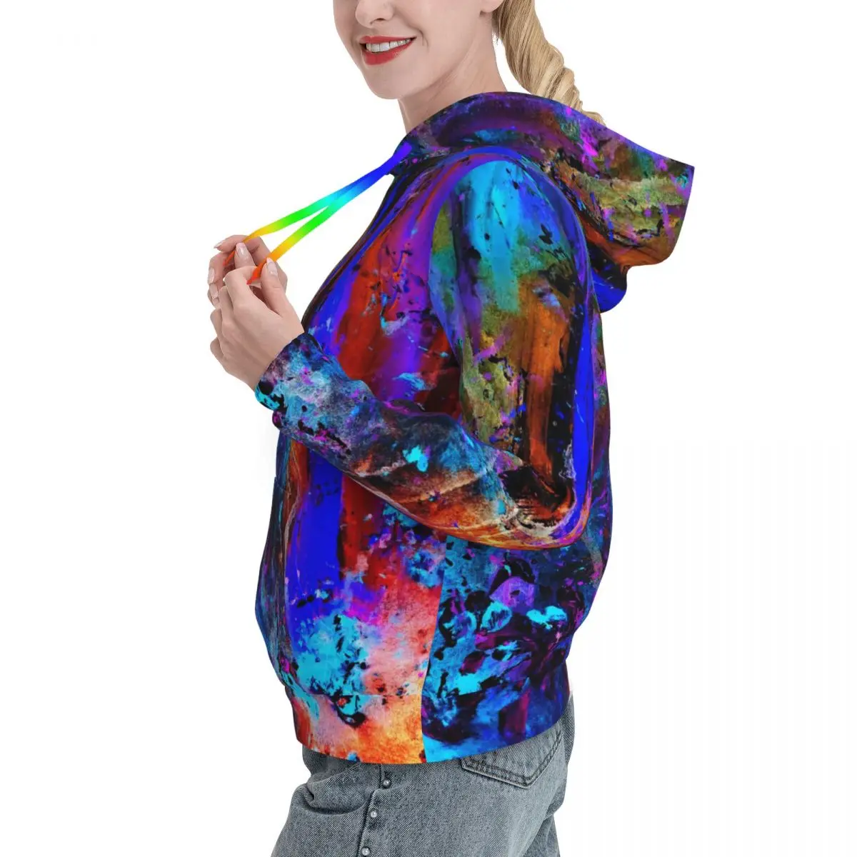 Rainbow Splatter Art Streetwear Hoodies Autumn Colorful Splashes Aesthetic Pullover Hoodie Woman Oversized Casual Sweatshirts