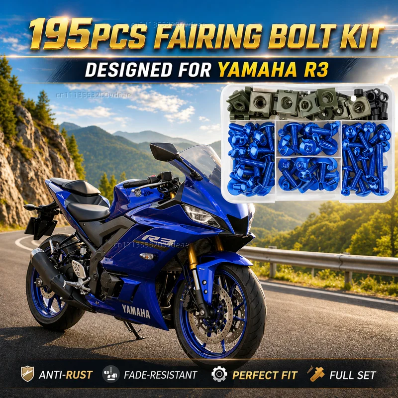 195Pcs Motorcycle Accessories Aluminum Fairing Bolt Screws Kit Nut Clips For yamaha YZFR3 YZF-R3 YZF R3 2015-2023 2022 2021 2020