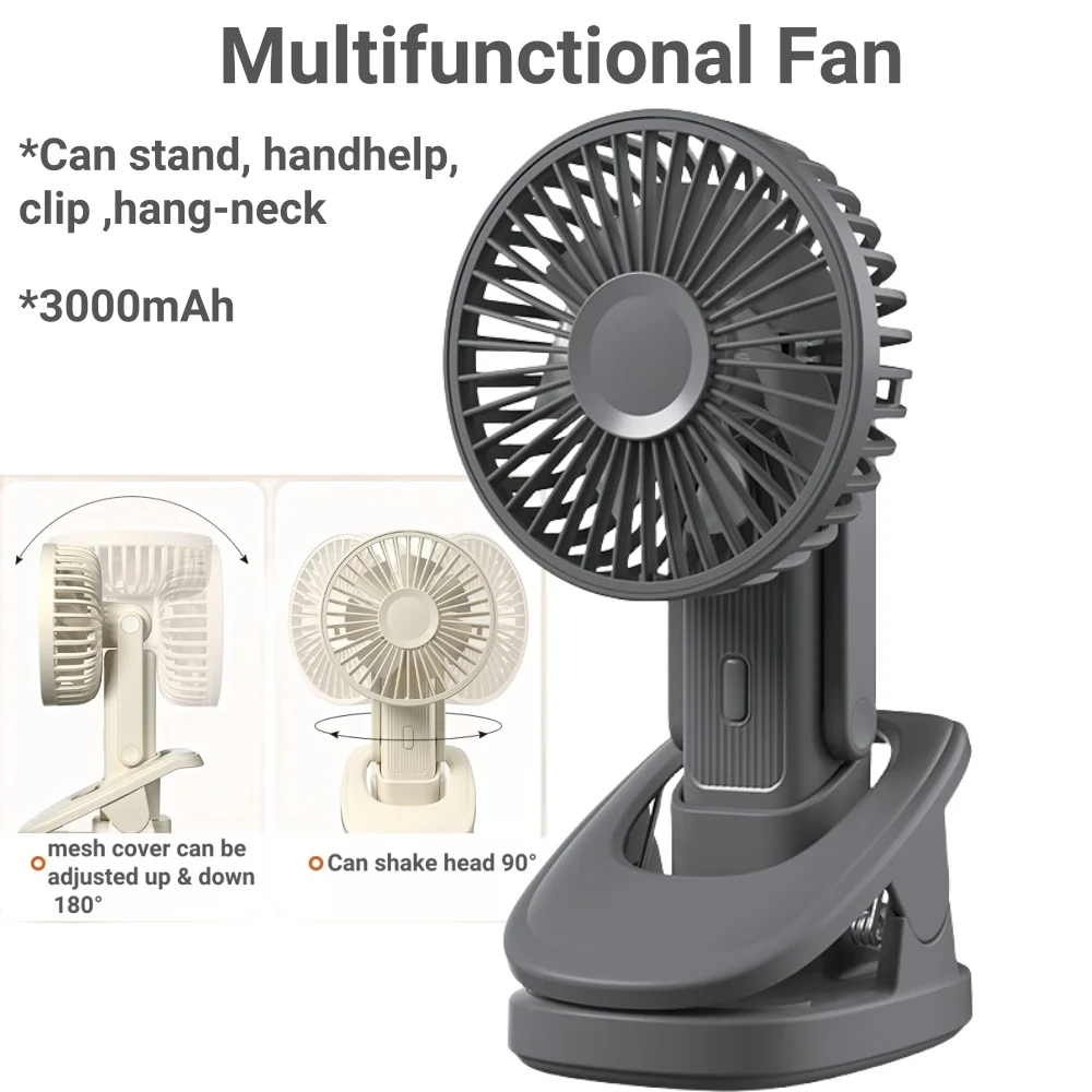 Portable Baby Stroller Fan Clip Rechargeable 3000mAh Stand Handheld Hang-neck Multi-functional 4-in-1 Electric Mini Fan Outdoor