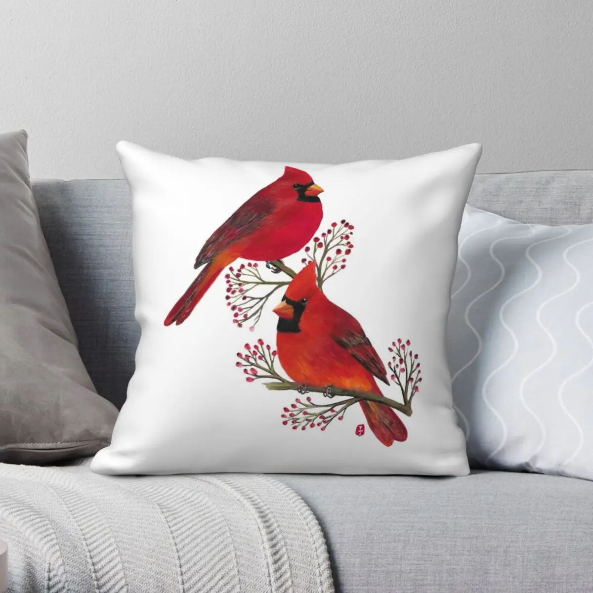 

Cardinal Square Pillowcase Polyester Linen Velvet Printed Zip Decor Pillow Case Bed Cushion Cover 45x45