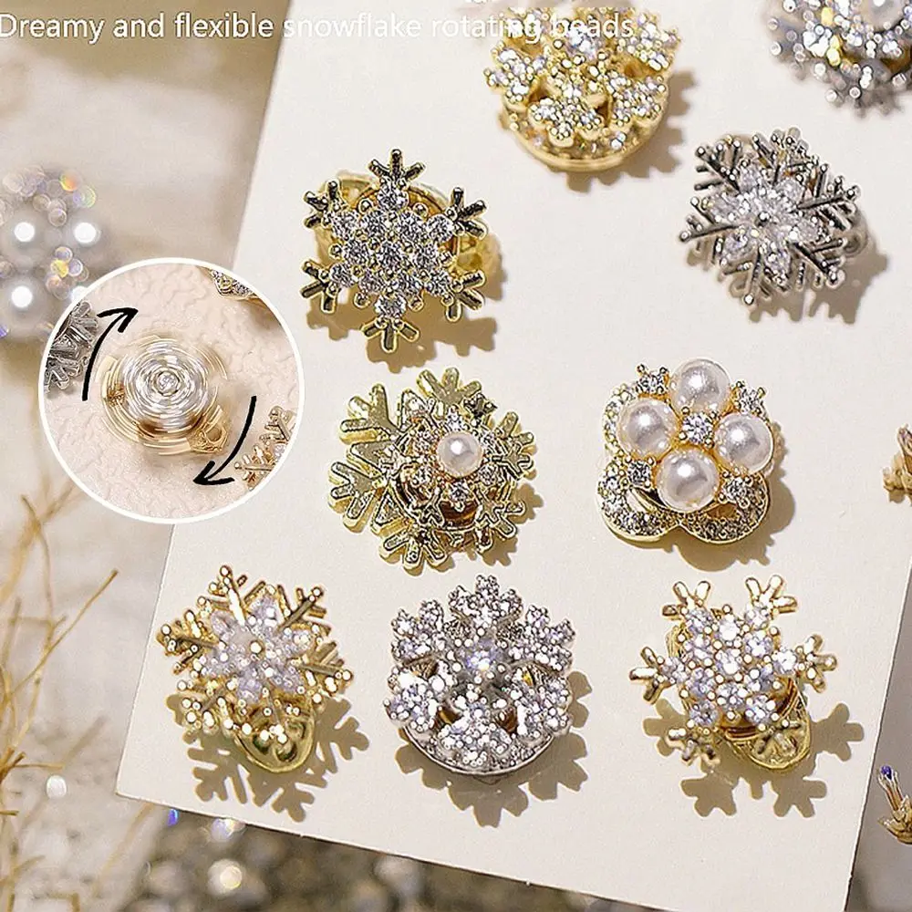 Strass giratório japonês para mulheres, floco de neve diamante jóias de arte do prego, encantos diy, decoração ano novo, natal, ano novo