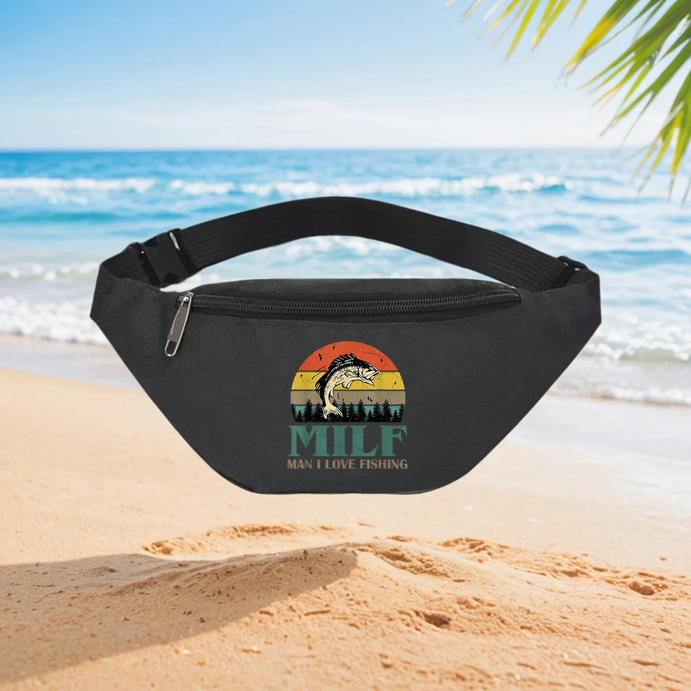 

MILF Man I Love Fishing Vintage Fish Retro Sunset Graphic Waist Backpack Crossbody Chest Bag Street Casual Sporty Fashionable Si
