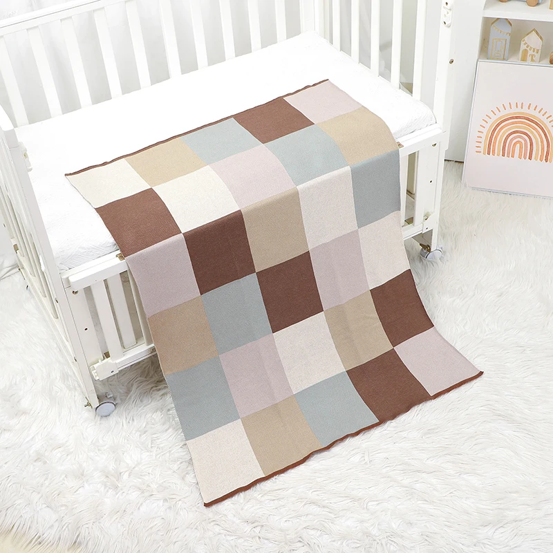 

Одеяла для новорожденных, хлопковая вязаная пеленка для коляски, супер мягкие чехлы 90*70 см, постельное белье для маленьких мальчиков и девочек, модное клетчатое одеяло