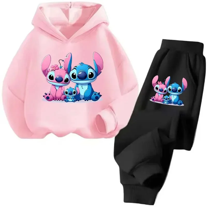 

Lilo & Stitch Sweatshirt Suit Children Boy Girl Plush Kawaii Hoodies+pants Trendy Print Hoodie Sweatpants Anime Clothes Set Gift