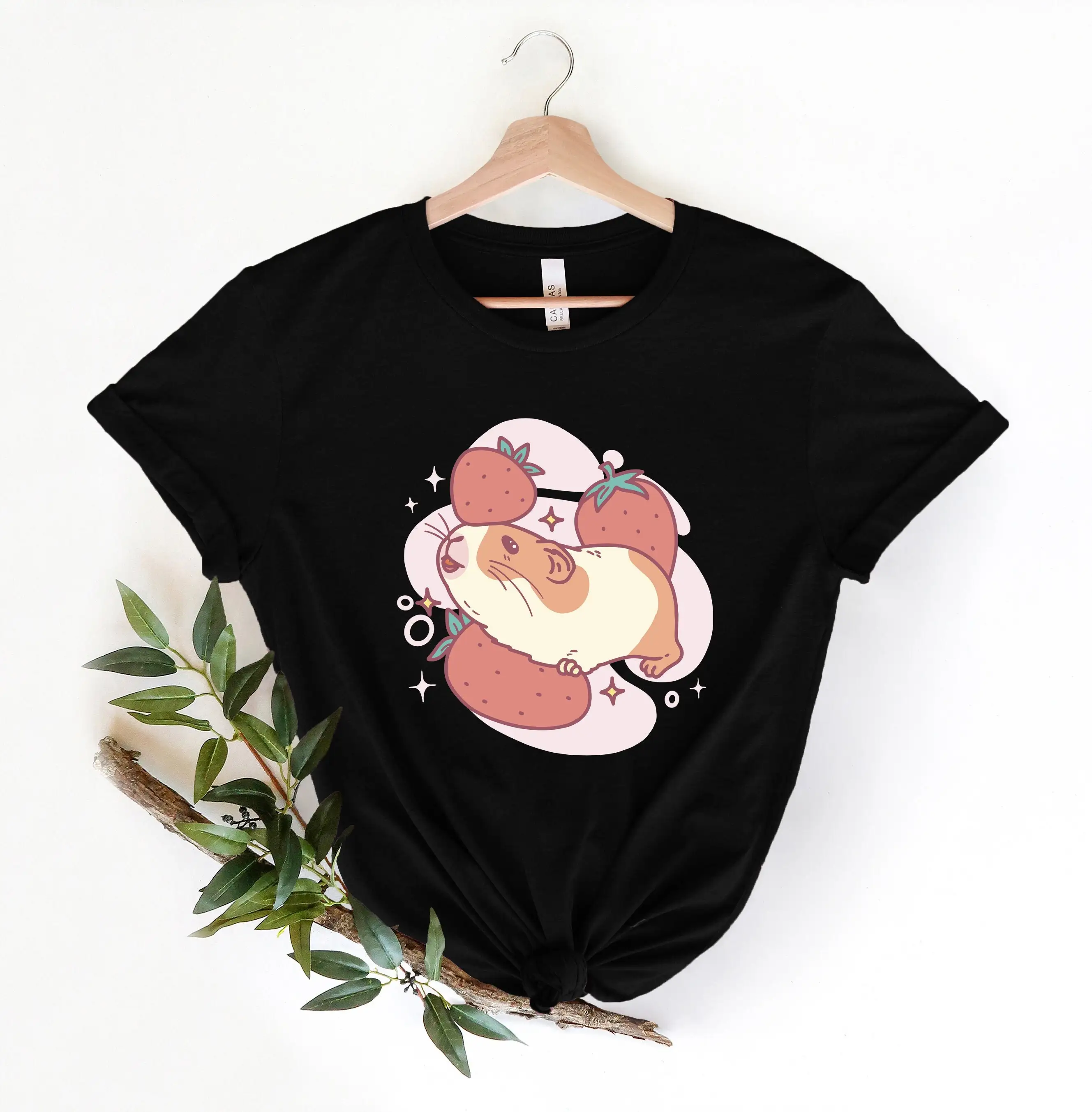 Leuke Cavia Eten Aardbeien T-Shirt Grappige Dieren Varkens Jeugd Kinderen Knaagdier Huisdier Liefhebber