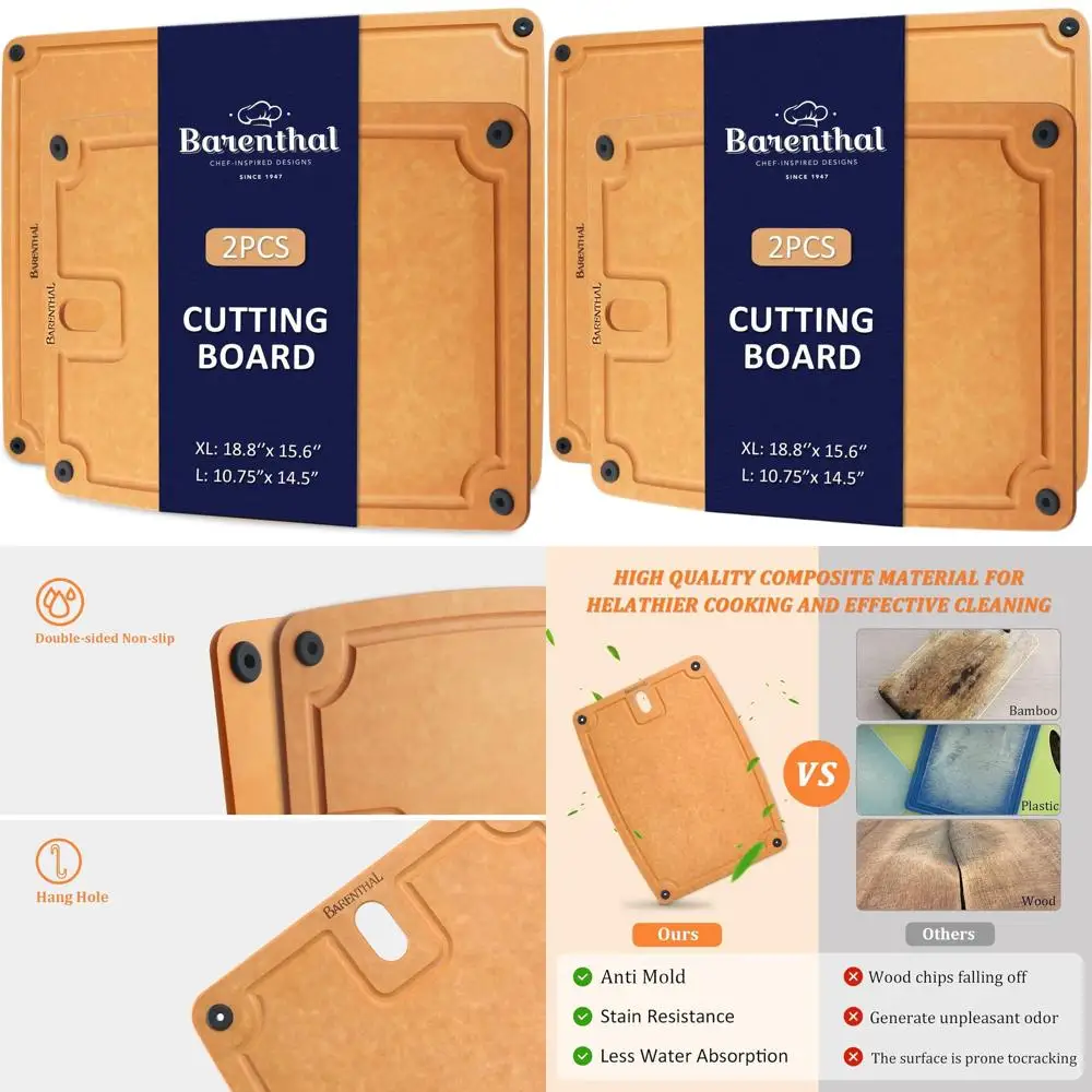 

Double-Sided XL & L Cutting Boards Set with Non-Slip Base and Juice Groove for Kitchen Dishwasher