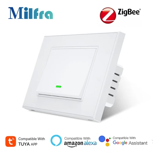Imagen 1 del producto ZigBee-interruptor de luz inteligente, pulsador neutro, interruptores físicos de pared, aplicación Tuya Smart Life, control por voz, Alexa y Google